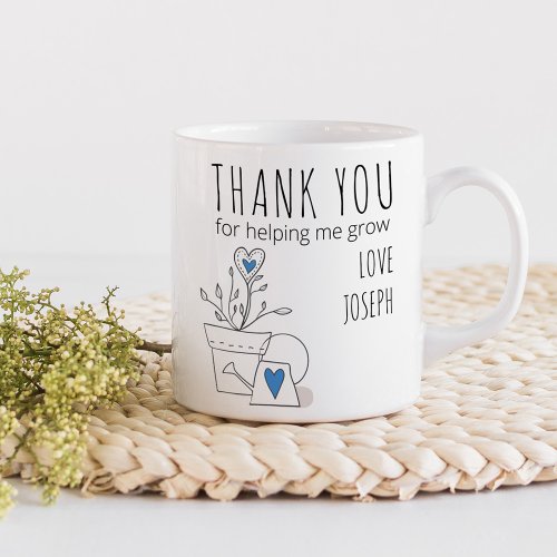 Thank You for Helping Me Grow Blue Plant Doodle Coffee Mug