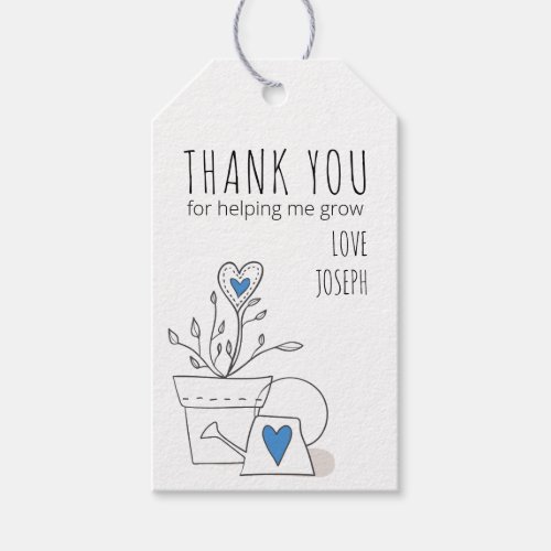 Thank You for Helping Me Grow Blue Potted Plant Gift Tags