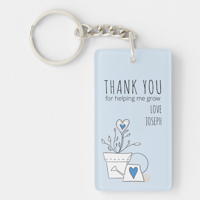 Thank You for Helping Me Grow Blue Potted Plant Keychain (Front)