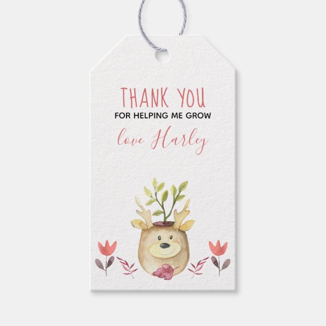 Thank You for Helping Me Grow Deer Potted Plant Gift Tags (Front)
