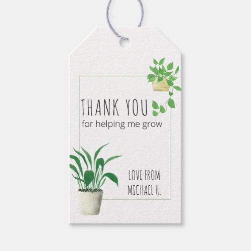 Thank You for Helping Me Grow House Plants Gift Tags