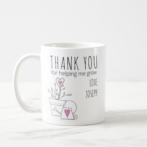 Thank You for Helping Me Grow Pink Plant Doodle Coffee Mug