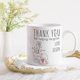 Thank You for Helping Me Grow Pink Plant Doodle Coffee Mug