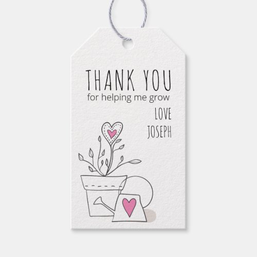 Thank You for Helping Me Grow Pink Potted Plant Gift Tags