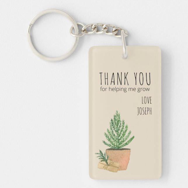 Thank You for Helping Me Grow Potted Fir Tree Keychain (Front)
