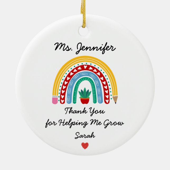 Thank You for Helping Me Grow Teacher Appreciation Ceramic Ornament (Back)