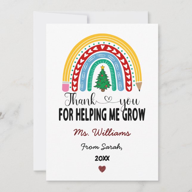 Thank You for Helping Me Grow Teacher Appreciation Holiday Card (Front)
