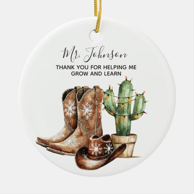 Thank You for Helping Me Grow Teacher Ceramic Gift Ornament (Front)