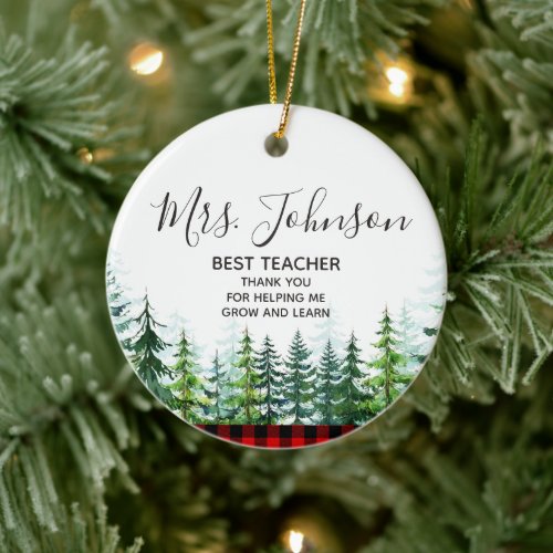 Thank You for Helping Me Grow Teacher Pine Tree Ceramic Ornament