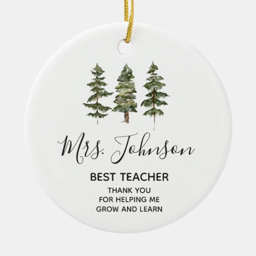 Thank You for Helping Me Grow Teacher Pine Tree Ceramic Ornament