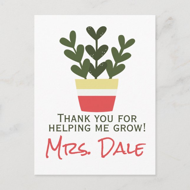 Thank You For Helping Me Grow | Teacher Postcard (Front)