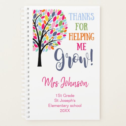 Thank you for helping me grow teacher tree planner