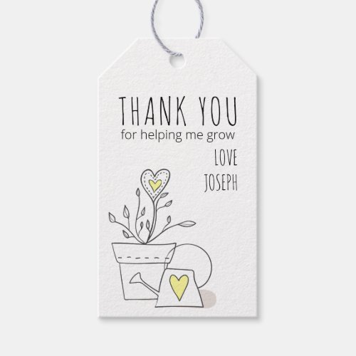 Thank You for Helping Me Grow Yellow Potted Plant Gift Tags