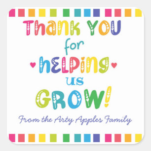 thank you for helping us grow rainbow floral square sticker
