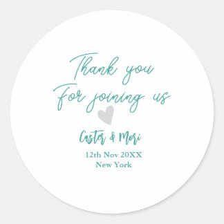 thank you for joining us name green couple heart classic round sticker