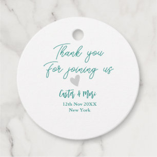 thank you for joining us name green couple heart favor tags