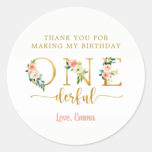 Thank You For Making My Birthday Onederful Girl  Classic Round Sticker