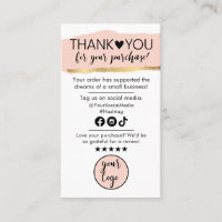 Thank You For Order and Washing Instructions Card