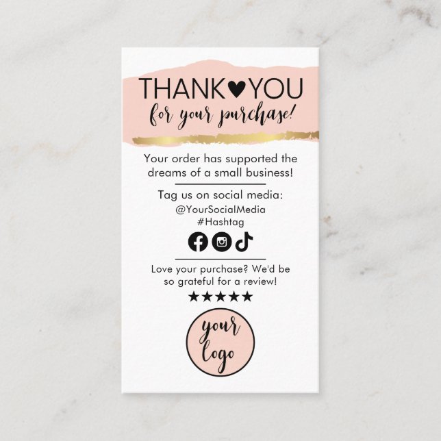 Thank You For Order and Washing Instructions Card (Front)