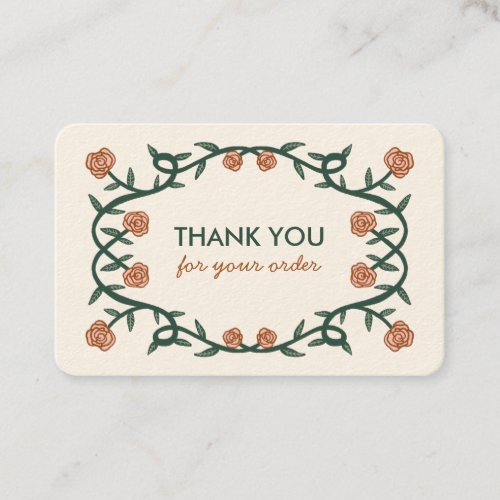 THANK YOU for ORDER Chic Elegant Rose Frame Floral Business Card