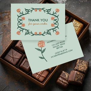 THANK YOU for ORDER Chic Elegant Rose Frame Floral Business Card