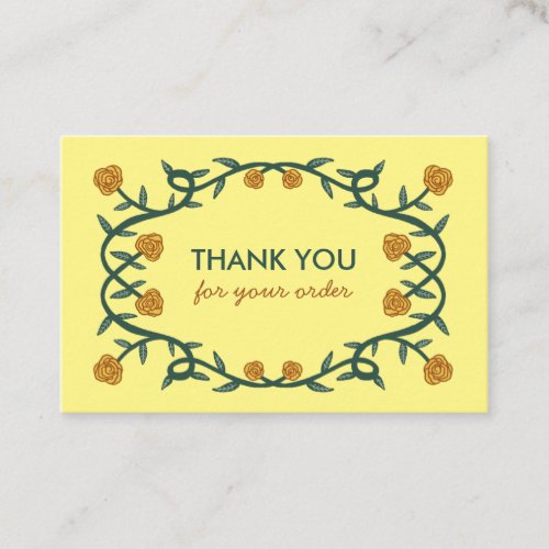 THANK YOU for ORDER Chic Elegant Rose Frame Floral Business Card