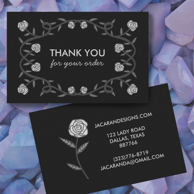 THANK YOU for ORDER Chic Elegant Rose Frame Gothic Business Card (Thank you for your business custom cards with a rose design in black. Very chic!)