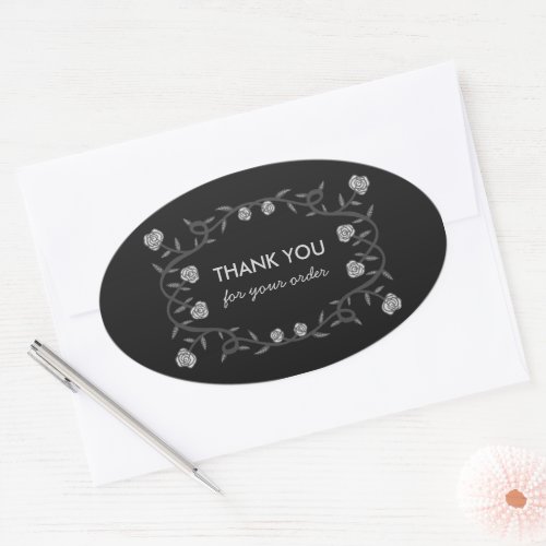 THANK YOU for ORDER Chic Elegant Rose Frame Gothic Oval Sticker