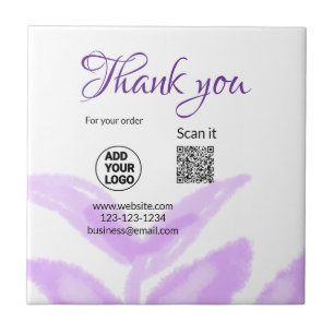 Thank you for order scan QR purple leaves logo web Ceramic Tile