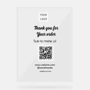 Thank you for order scan Review us business logo Acrylic Sign