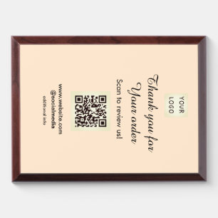 Thank you for order scan Review us business logo Award Plaque