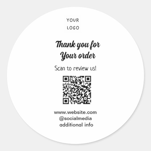 Thank you for order scan Review us business logo Classic Round Sticker (Front)