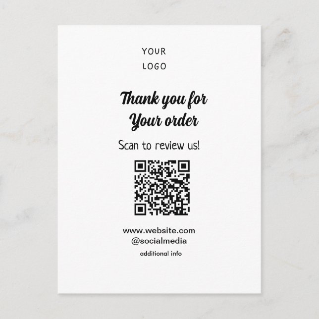 Thank you for order scan Review us business logo Postcard (Front)
