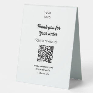 Thank you for order scan Review us business logo Table Tent