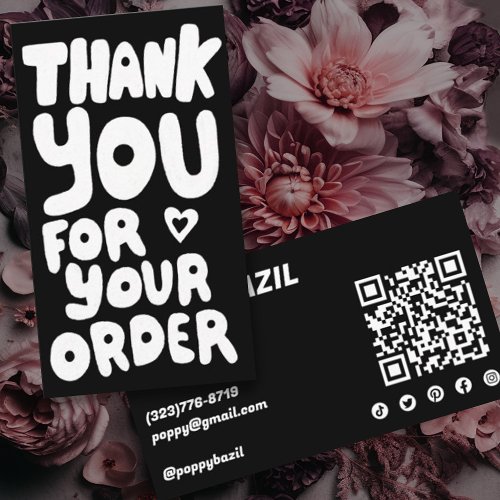 Thank You for Order Social Icons QR Code BW Business Card