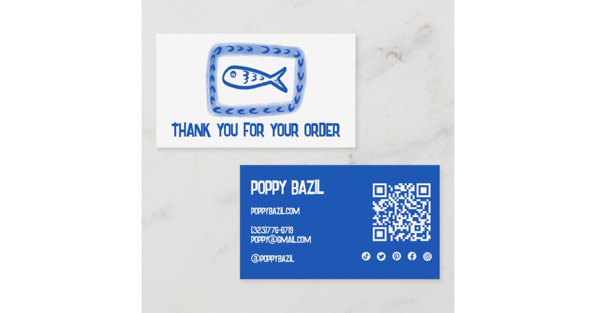 Thank You for Order Social Icons QR Code Cute Fish Business Card | Zazzle