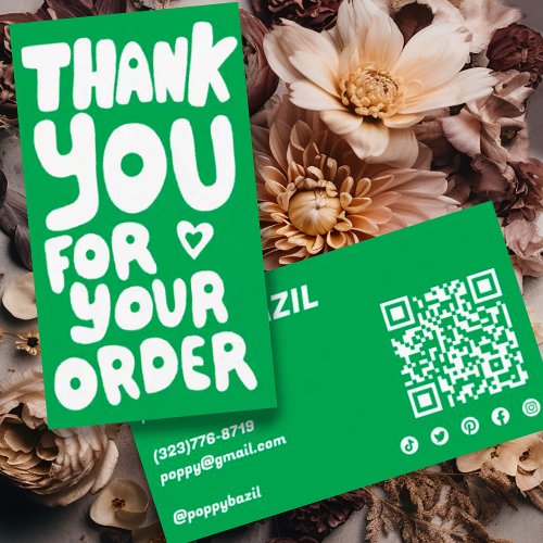 Thank You for Order Social Icons QR Code Green  Business Card