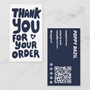 Thank You for Order Social Icons QR Code Navy Blue Business Card