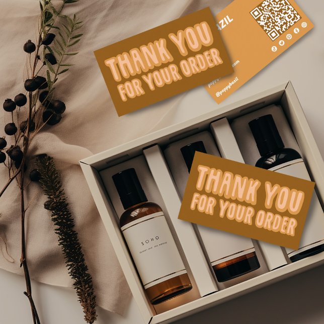 Thank You for Order Social Icons QR Code Neutrals  Business Card (Hand lettered thank you notes business cards with custom QR code. )