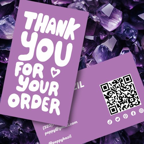 Thank You for Order Social Icons QR Code Purple Business Card