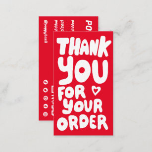 Thank You for Order Social Icons QR Code Red  Business Card