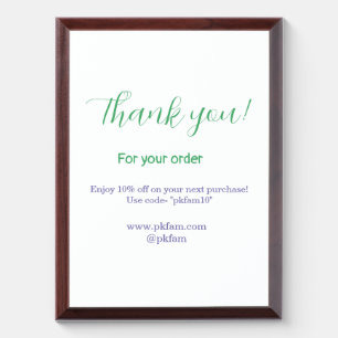 Thank you for purchase blue family business social award plaque