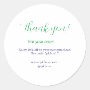 Thank you for purchase blue family business social classic round sticker