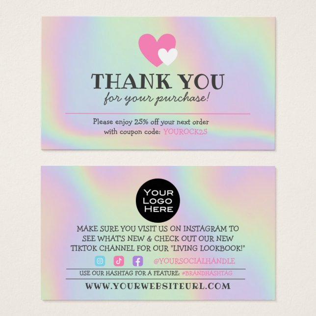 Thank You for Purchase Cute Hearts Discount Card (Front & Back)