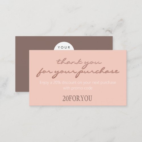 Thank You FOR PURCHASE Discount Code Blush Business Card