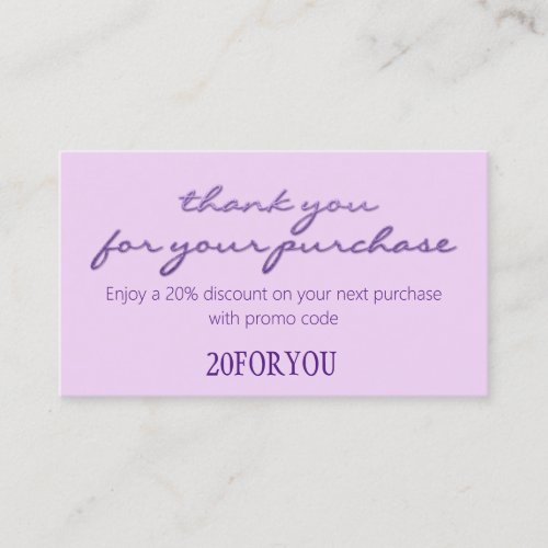 Thank You FOR PURCHASE Discount Code Lavender Business Card