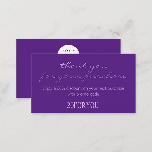 Thank You FOR PURCHASE Discount Code Violet Business Card