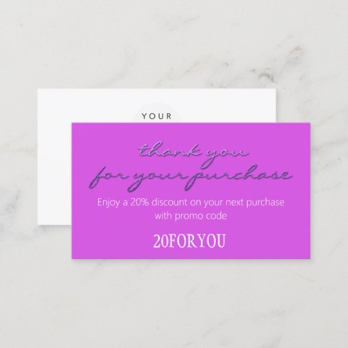 Thank You FOR PURCHASE Discount Code Violet Pink Business Card