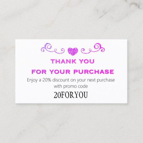 Thank You FOR PURCHASE Instagr Discount Code Business Card
