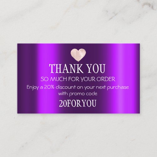Thank You FOR PURCHASE Instagr Discount Code Plum Business Card